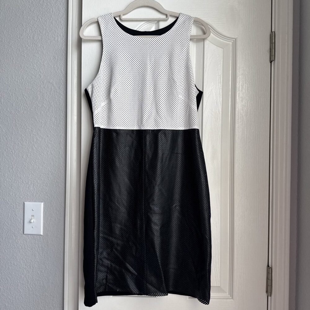 Bailey 44 Leather Mini Dress Lined Black & White Sleeveless Women's Large
